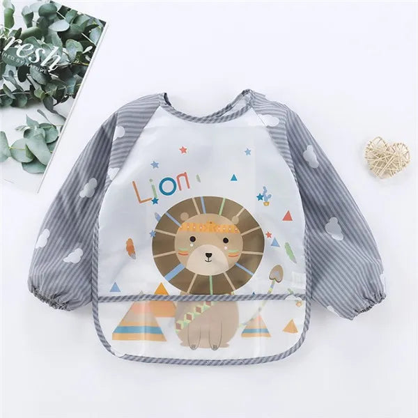 Long-Sleeve Toddler Art Smock Feeding Bib Apron