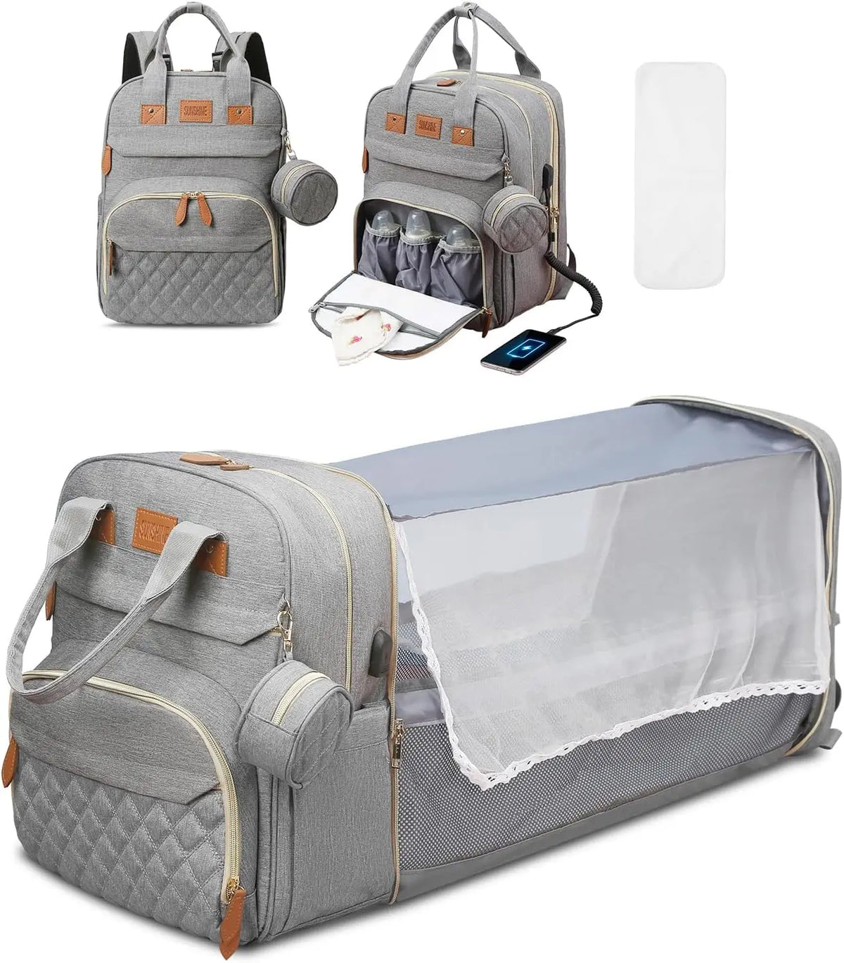 Multifunctional diaper bag backpack
