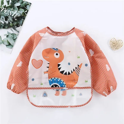 Long-Sleeve Toddler Art Smock Feeding Bib Apron
