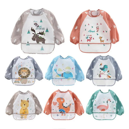 Long-Sleeve Toddler Art Smock Feeding Bib Apron