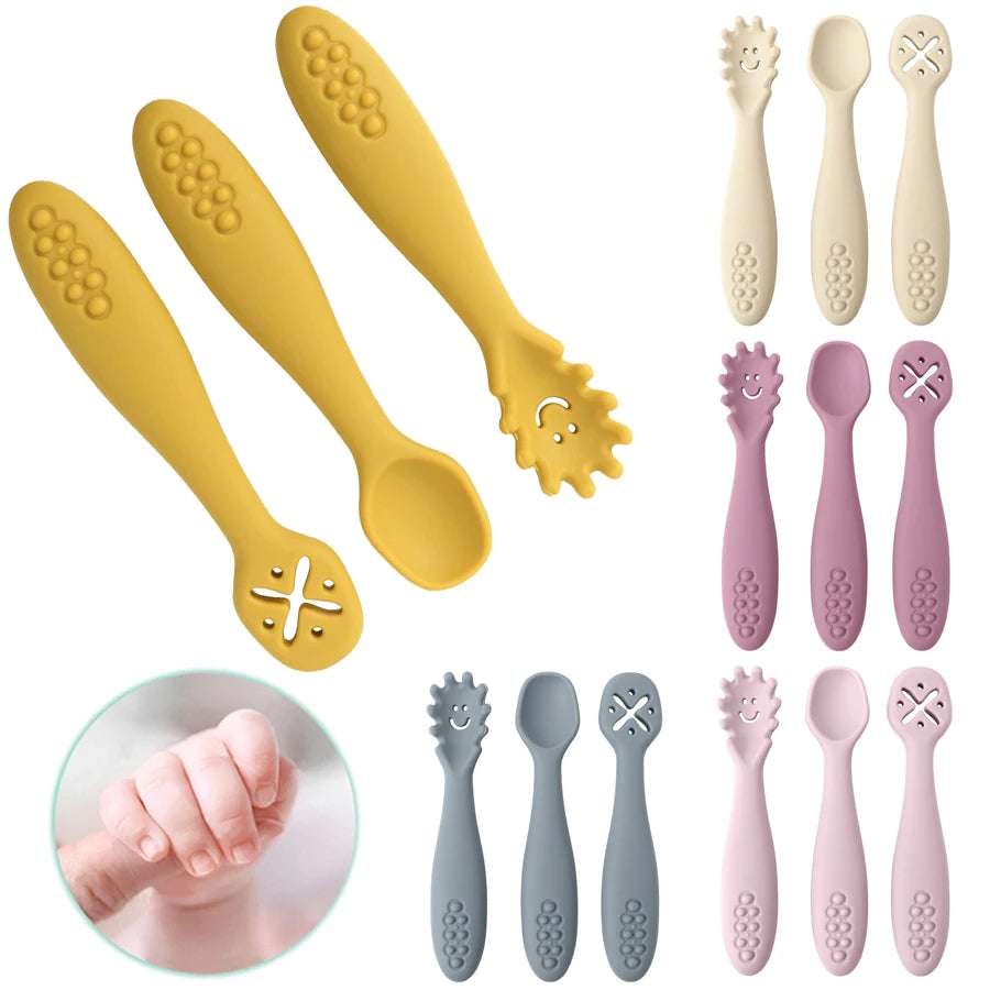 Silicone Baby Learning Spoons Feeding Utensils Set