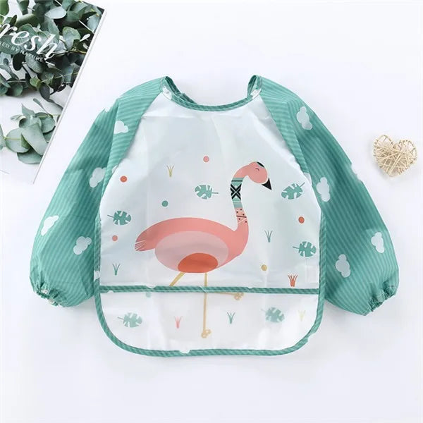 Long-Sleeve Toddler Art Smock Feeding Bib Apron