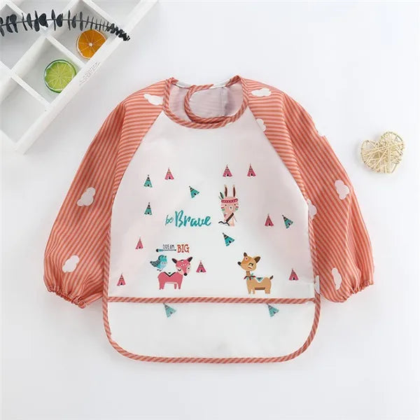 Long-Sleeve Toddler Art Smock Feeding Bib Apron