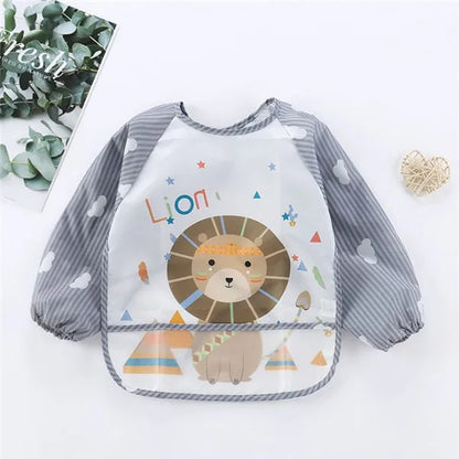 Long-Sleeve Toddler Art Smock Feeding Bib Apron