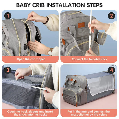 Multifunctional diaper bag backpack