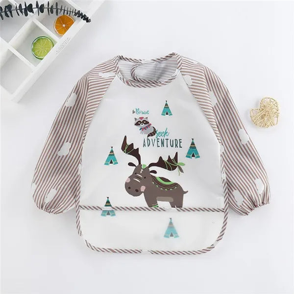 Long-Sleeve Toddler Art Smock Feeding Bib Apron