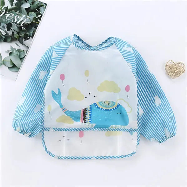 Long-Sleeve Toddler Art Smock Feeding Bib Apron