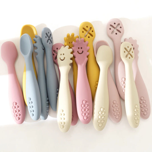 Silicone Baby Learning Spoons Feeding Utensils Set