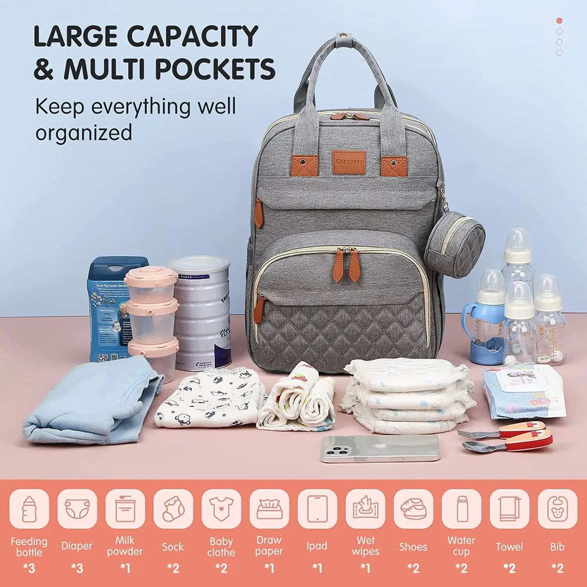 Multifunctional diaper bag backpack