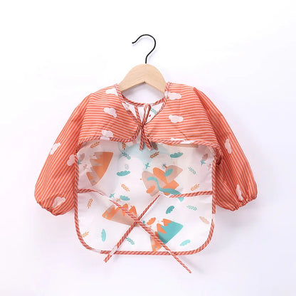 Long-Sleeve Toddler Art Smock Feeding Bib Apron