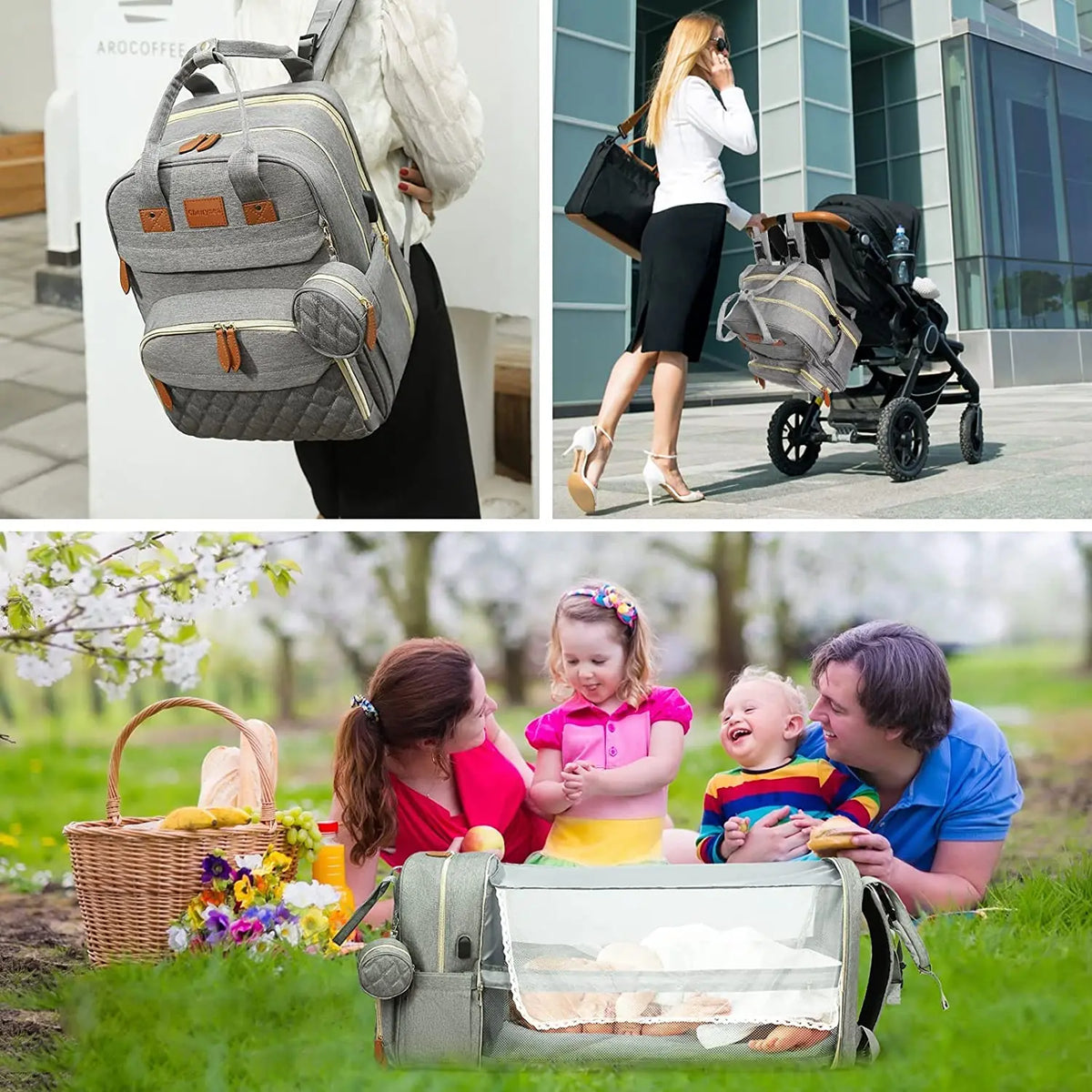 Multifunctional diaper bag backpack