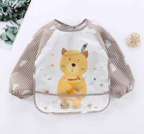 Long-Sleeve Toddler Art Smock Feeding Bib Apron