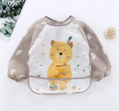 Long-Sleeve Toddler Art Smock Feeding Bib Apron
