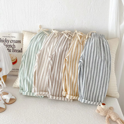 Striped Linen Cotton Harem Pants