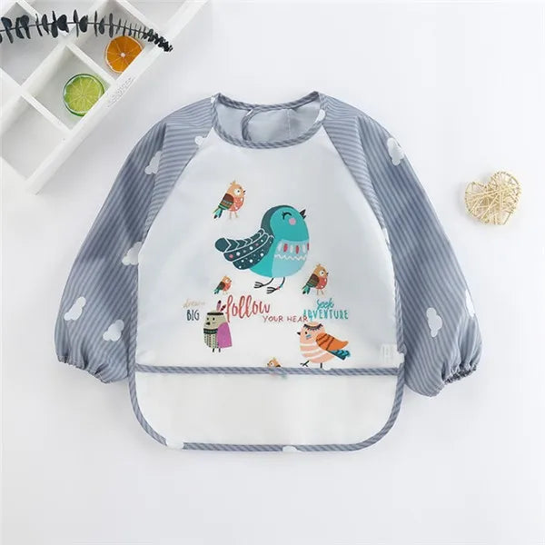 Long-Sleeve Toddler Art Smock Feeding Bib Apron