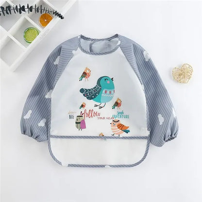Long-Sleeve Toddler Art Smock Feeding Bib Apron