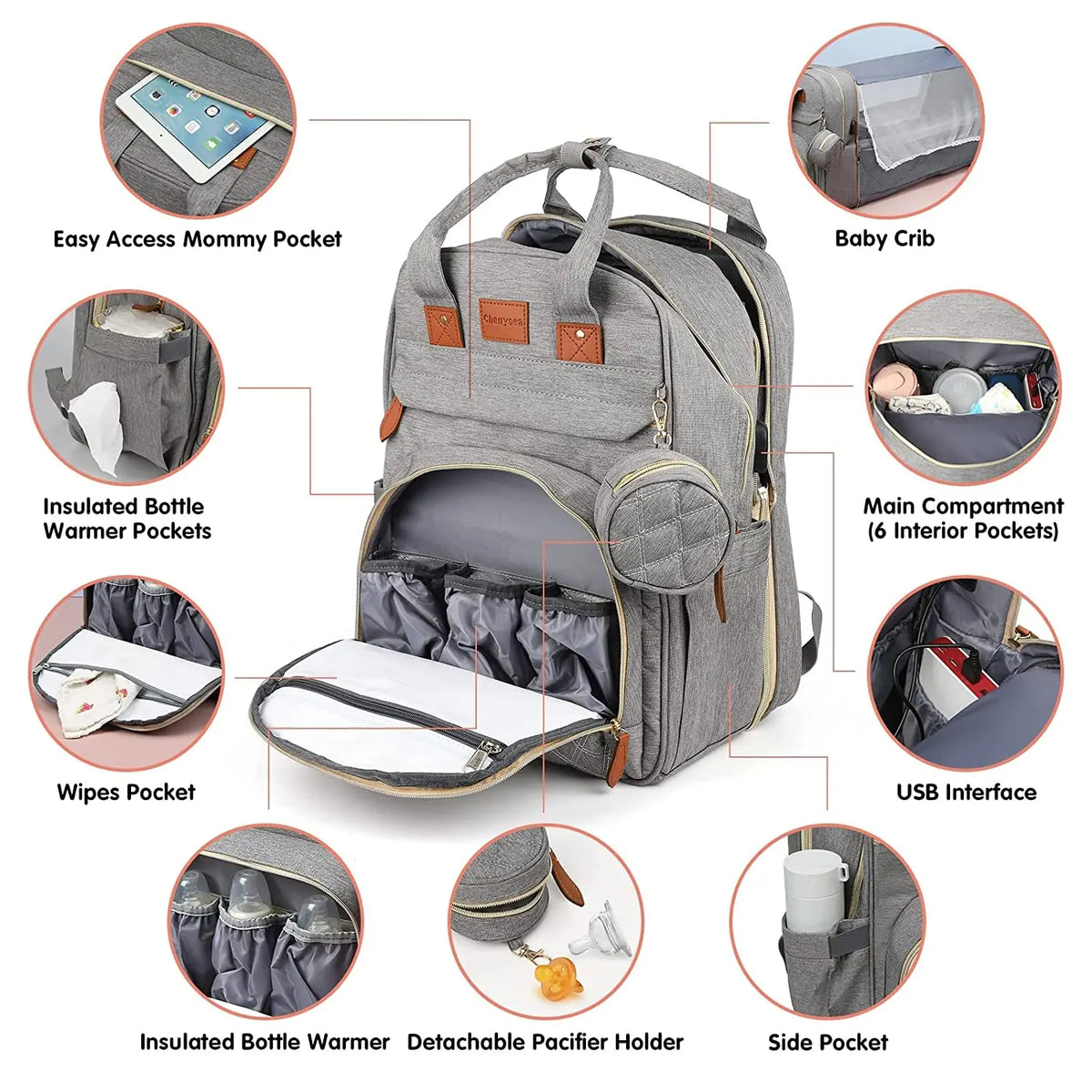 Multifunctional diaper bag backpack
